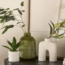 Sale Artificial Cast-Iron Plant in White Speckled Pot Artificial Plants