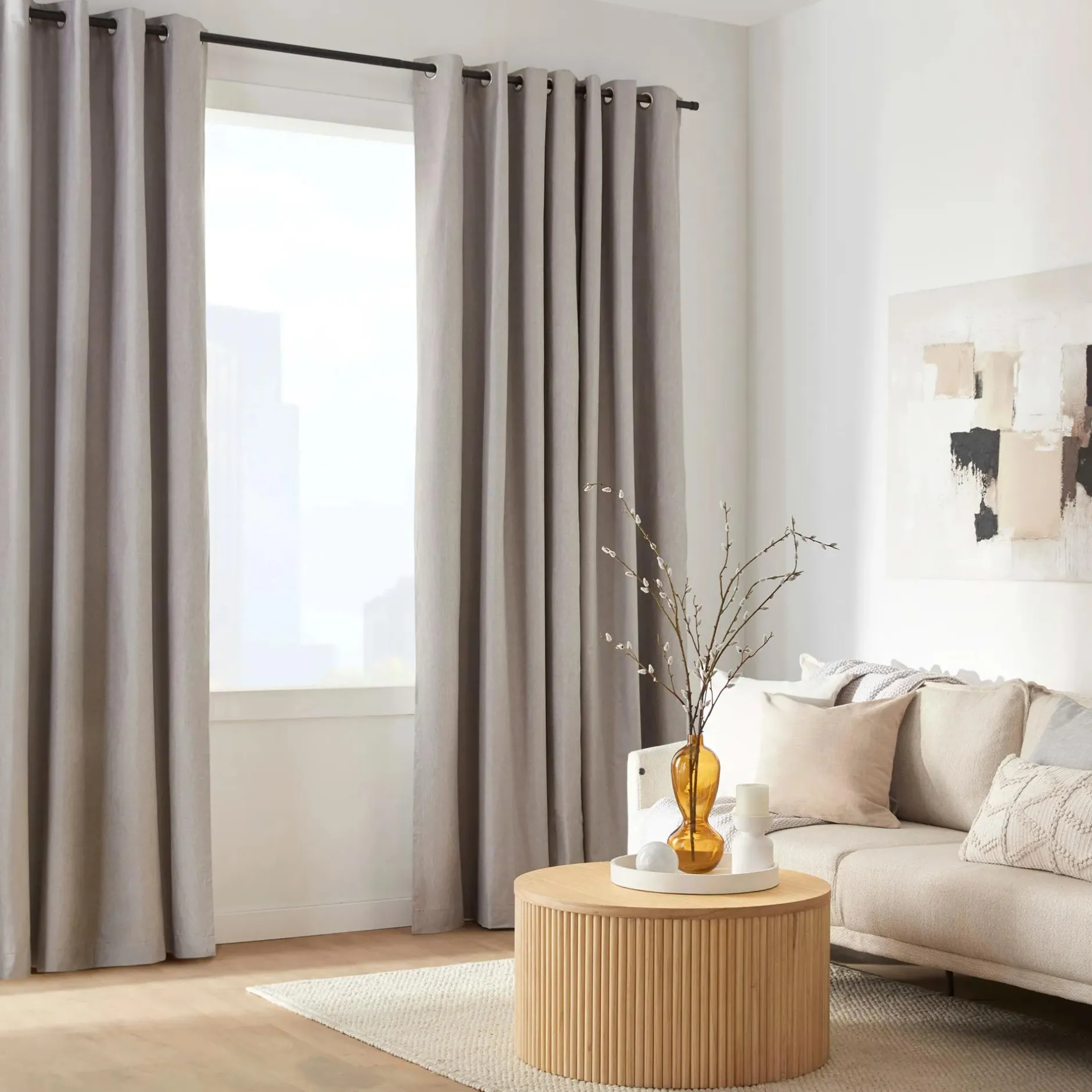 Discount Beige Chambray Blackout Curtain Sheer Curtains & Window Sheer Panels|Blackout Window Curtains
