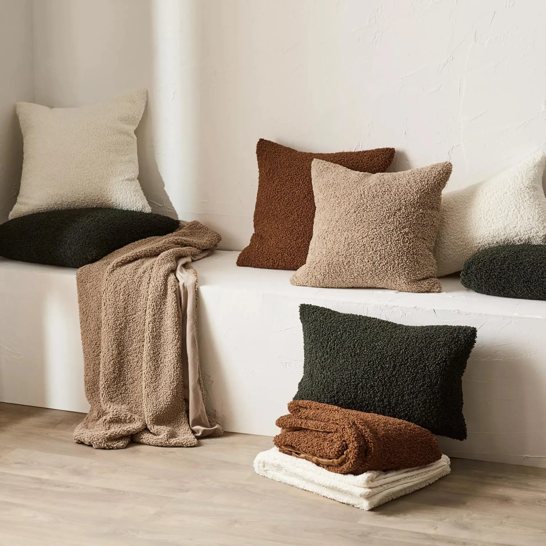 Hot Beige Doodle Boucle Decorative Throw Pillow Decorative Throw Pillows