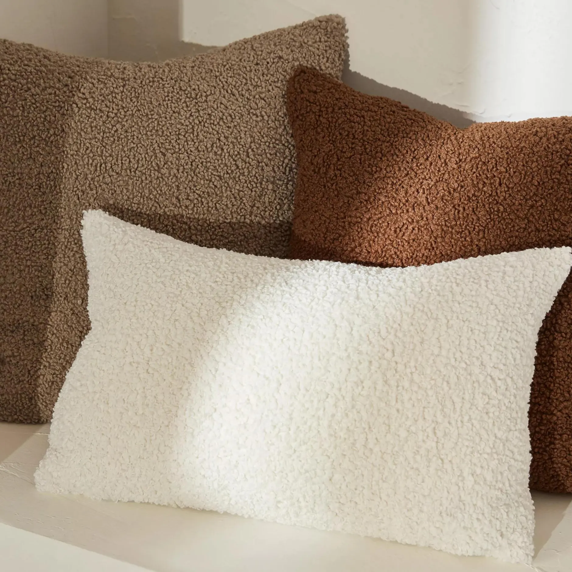 Hot Beige Doodle Boucle Decorative Throw Pillow Decorative Throw Pillows