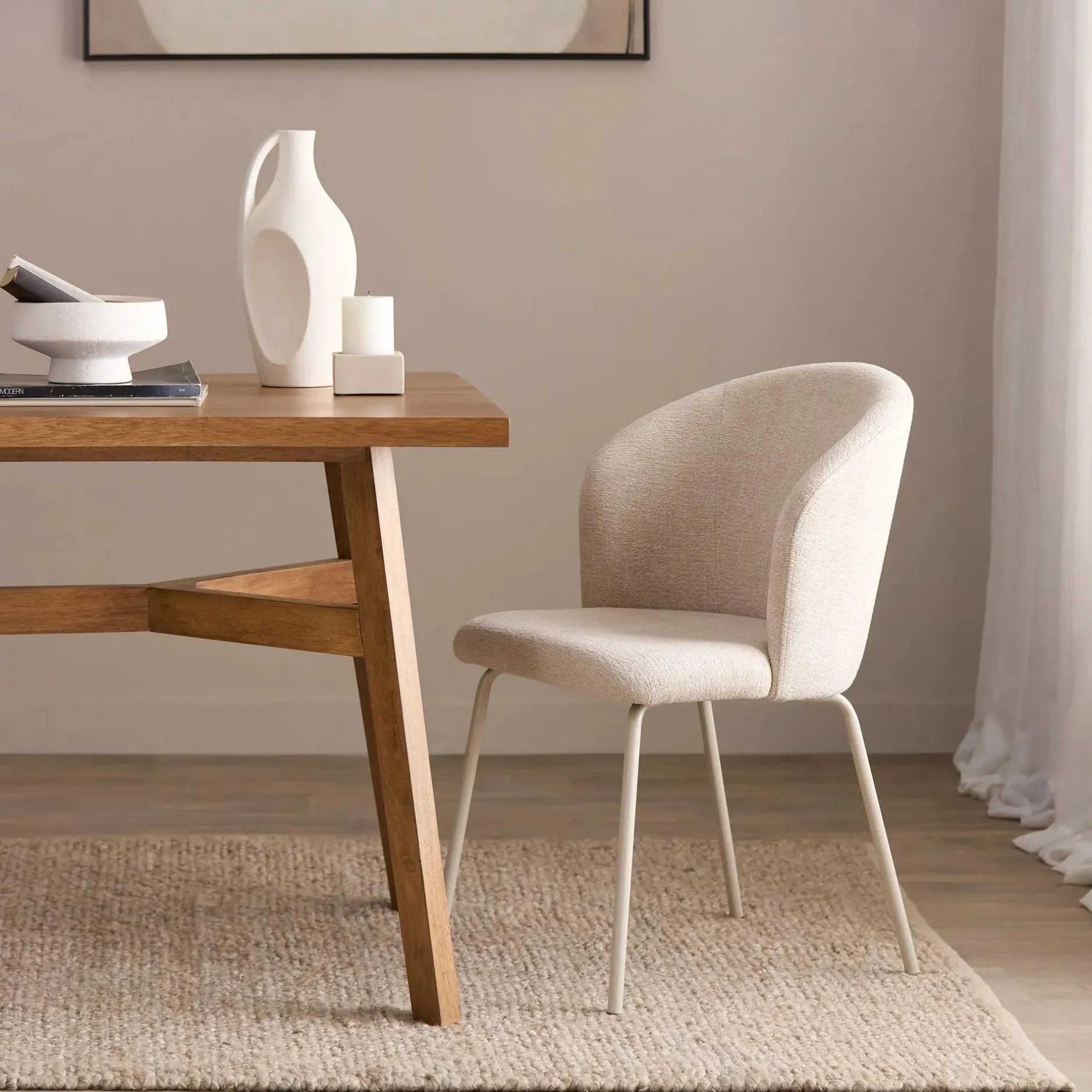 Online Beige Fabric and Metal Dining Chair Furniture Accessories|Dining Chairs