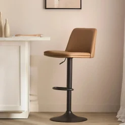 Discount Beige Faux Leather and Metal Bar Stool Furniture Accessories|Bar & Counter Stools