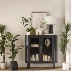 New Black Buffet with Glass Doors Furniture Accessories|Buffet Tables & Credenzas