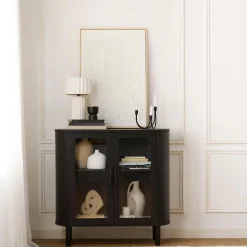 New Black Buffet with Glass Doors Furniture Accessories|Buffet Tables & Credenzas