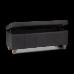 Hot Black Faux Leather Storage Bench Entryway Benches Ottomans And Poufs|Ottomans & Benches