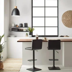 Clearance Black Matte Faux Leather and Metal Adjustable Bar Stool Furniture Accessories|Bar & Counter Stools