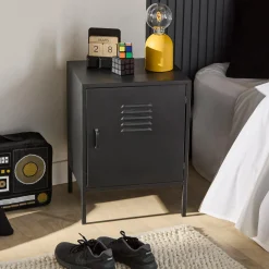 Hot Black Metal Locker Side Table Junior Bedroom Furniture