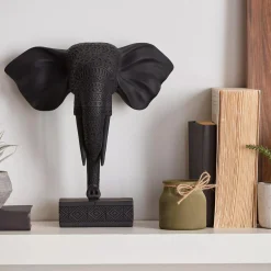 Black Resin Elephant on Stand Home Decorative Items & Objects