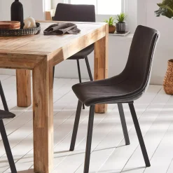 Hot Black Textured Faux Leather and Metal Dining Chair Furniture Accessories|Dining Chairs