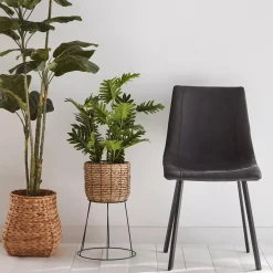 Hot Black Textured Faux Leather and Metal Dining Chair Furniture Accessories|Dining Chairs