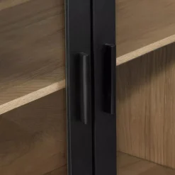 Black Wooden Buffet with Glass Doors Furniture Accessories|Buffet Tables & Credenzas