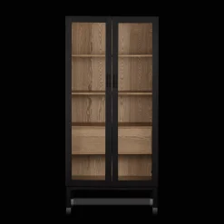 Black Wooden Buffet with Glass Doors Furniture Accessories|Buffet Tables & Credenzas