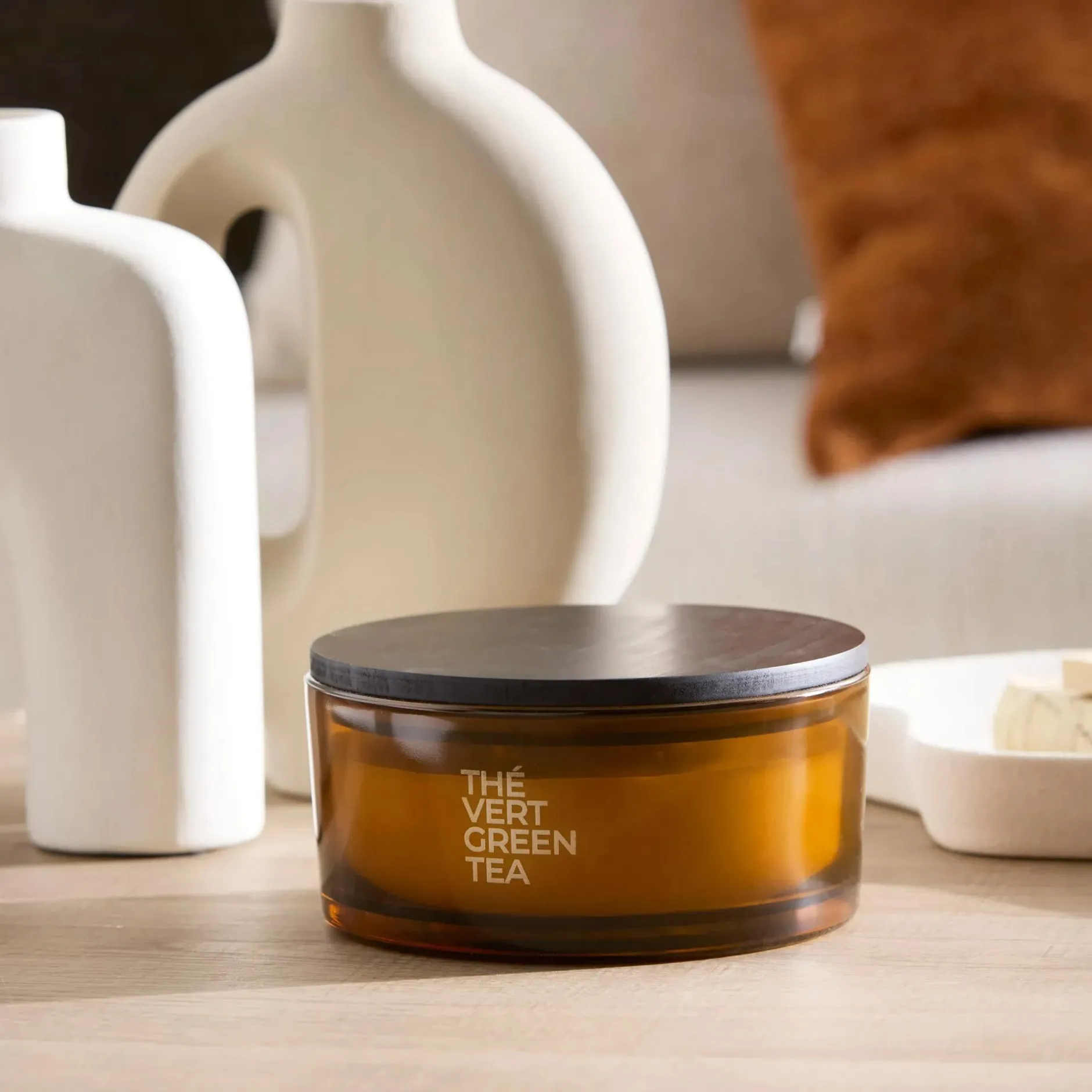 New Green Tea Candle with Wooden Lid Candles & Candle Stick Holders