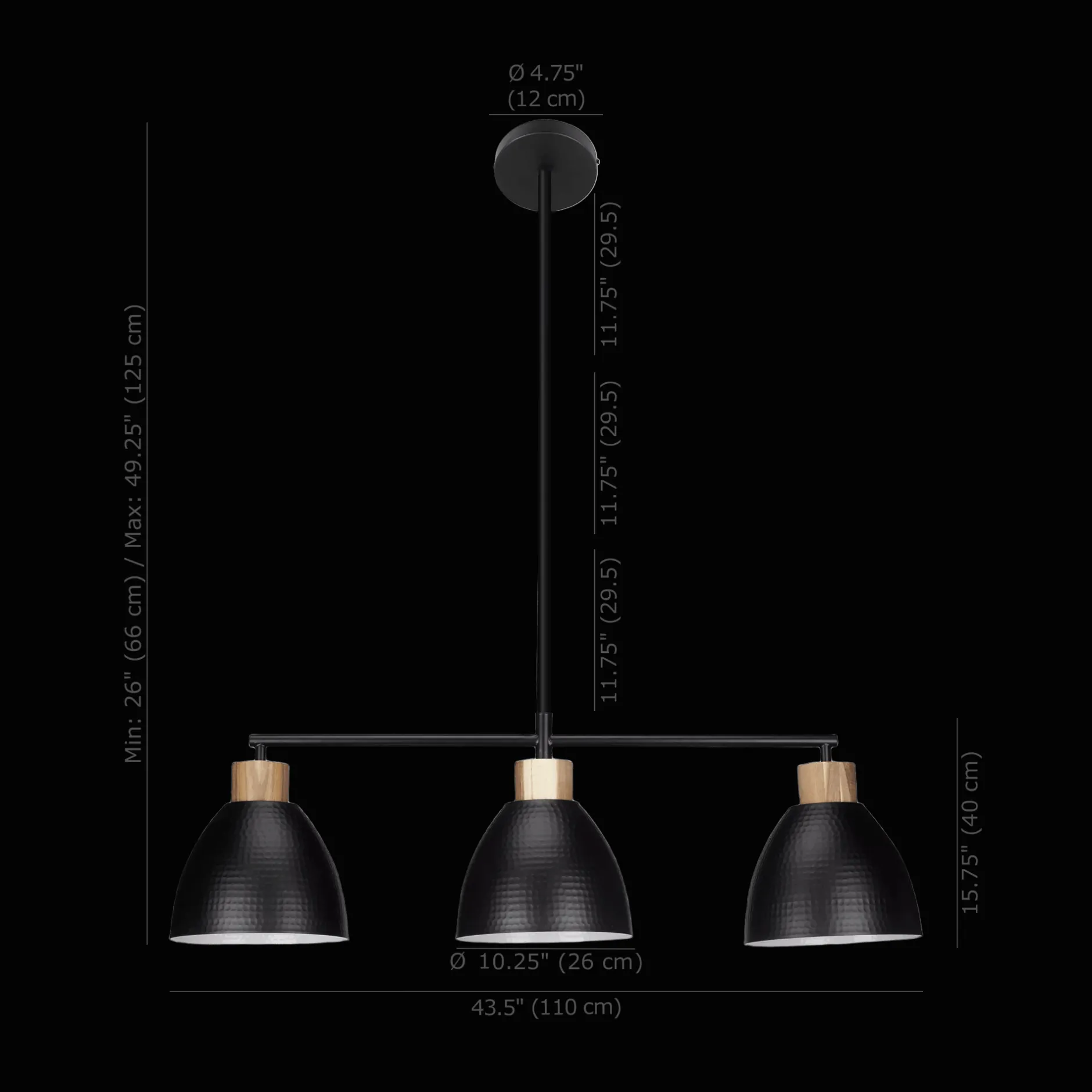 Sale 3-Bulb Metal and Wood Ceiling Lamp Ceiling Lamps