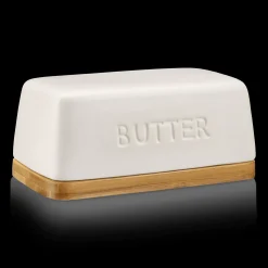 Clearance Ceramic & Wood Butter Dish Dinnerware|Kitchen & Dining Accessories