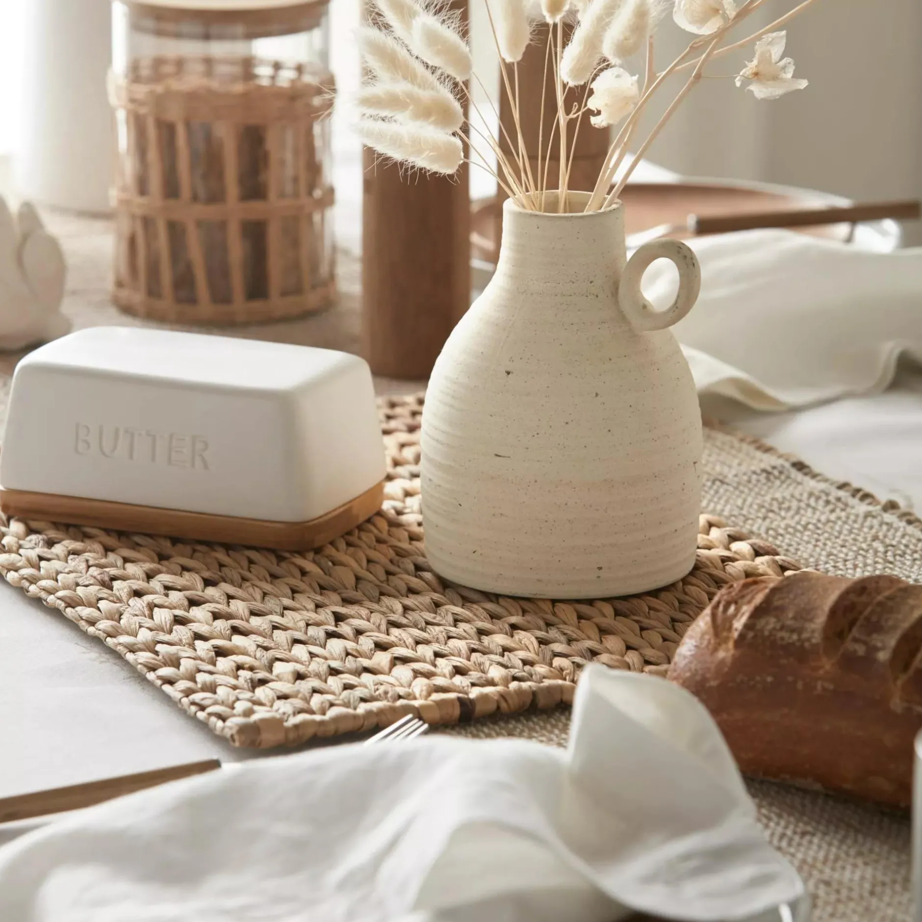 Clearance Ceramic & Wood Butter Dish Dinnerware|Kitchen & Dining Accessories