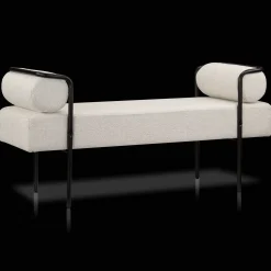 Discount Fabric and Black Metal Bench Entryway Benches Ottomans And Poufs|Ottomans & Benches