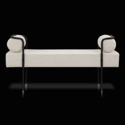 Discount Fabric and Black Metal Bench Entryway Benches Ottomans And Poufs|Ottomans & Benches