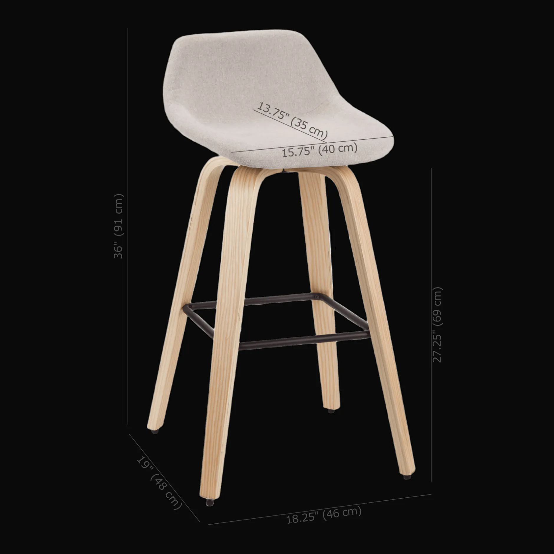 Fabric and Natural Wood Stool Furniture Accessories|Bar & Counter Stools