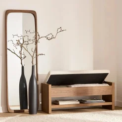 Online Fabric and Wood Bench Entryway Benches Ottomans And Poufs|Ottomans & Benches