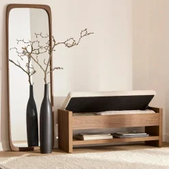 Online Fabric and Wood Bench Entryway Benches Ottomans And Poufs|Ottomans & Benches