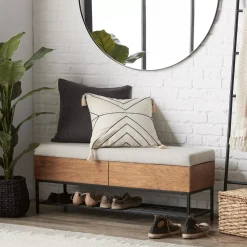 New Fabric Wood and Metal Storage Bench with Shoe Rack Entryway Benches Ottomans And Poufs|Ottomans & Benches