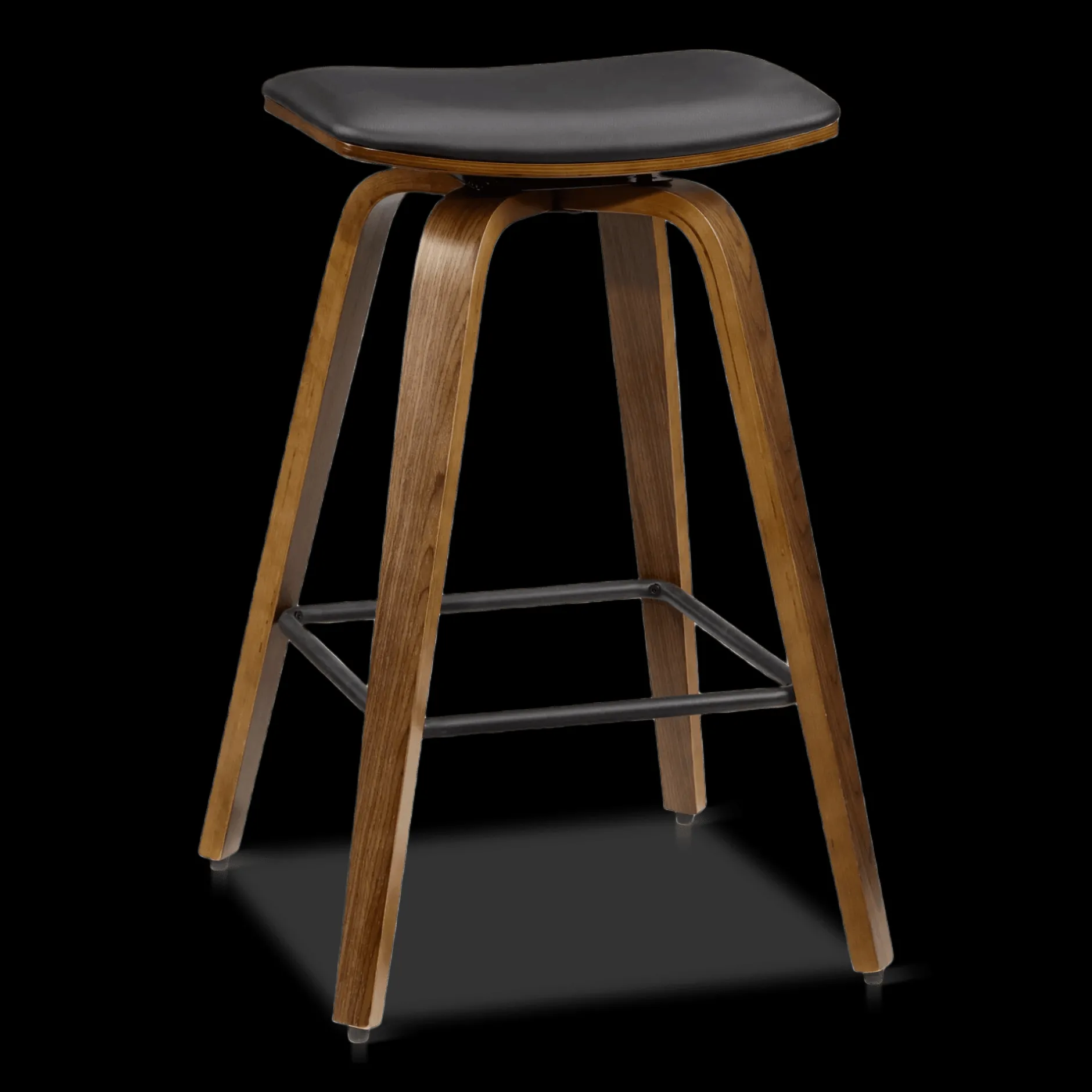 Best Faux Leather and Walnut Wood Backless Stool Furniture Accessories|Bar & Counter Stools