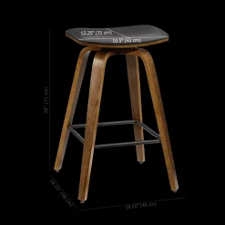 Best Faux Leather and Walnut Wood Backless Stool Furniture Accessories|Bar & Counter Stools