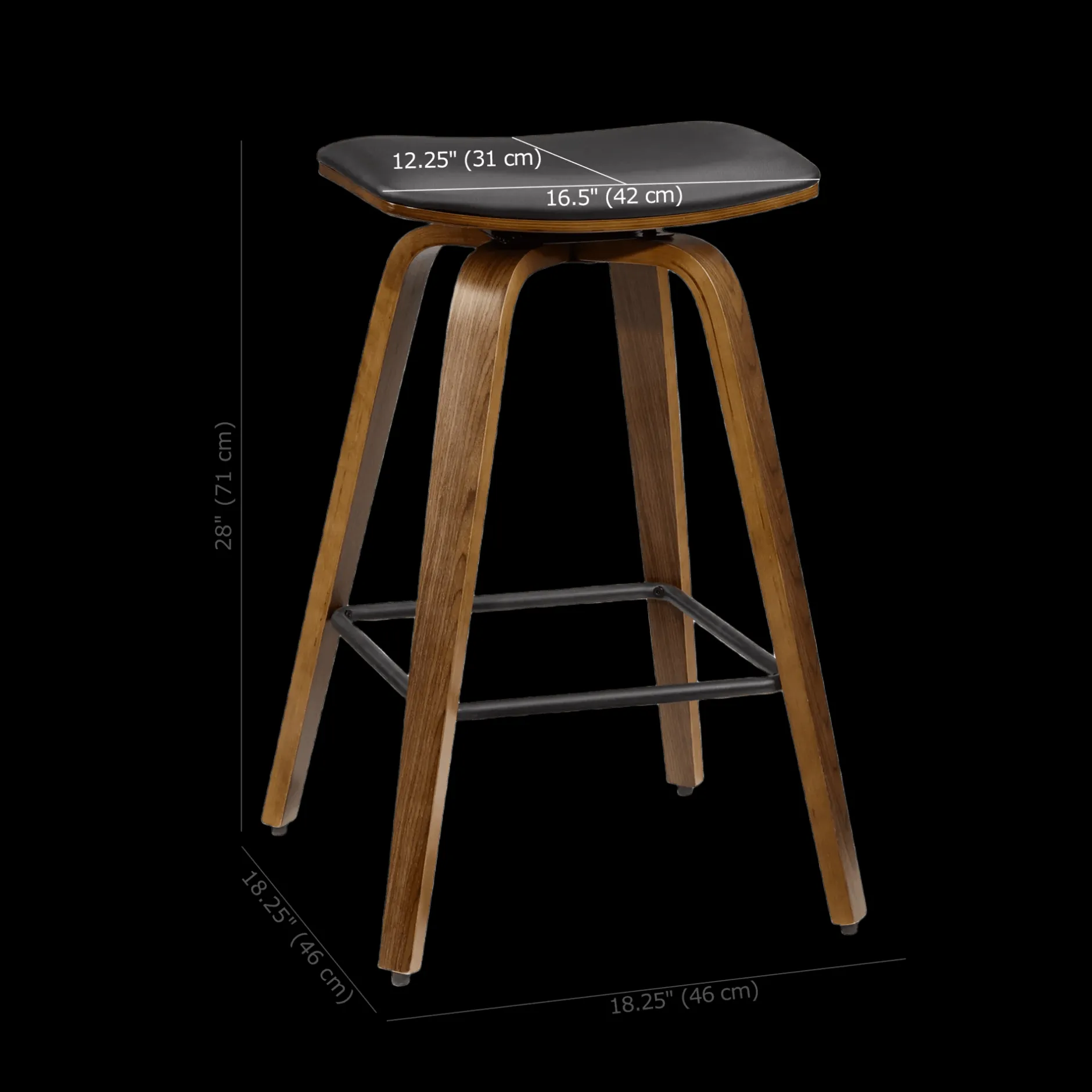 Best Faux Leather and Walnut Wood Backless Stool Furniture Accessories|Bar & Counter Stools