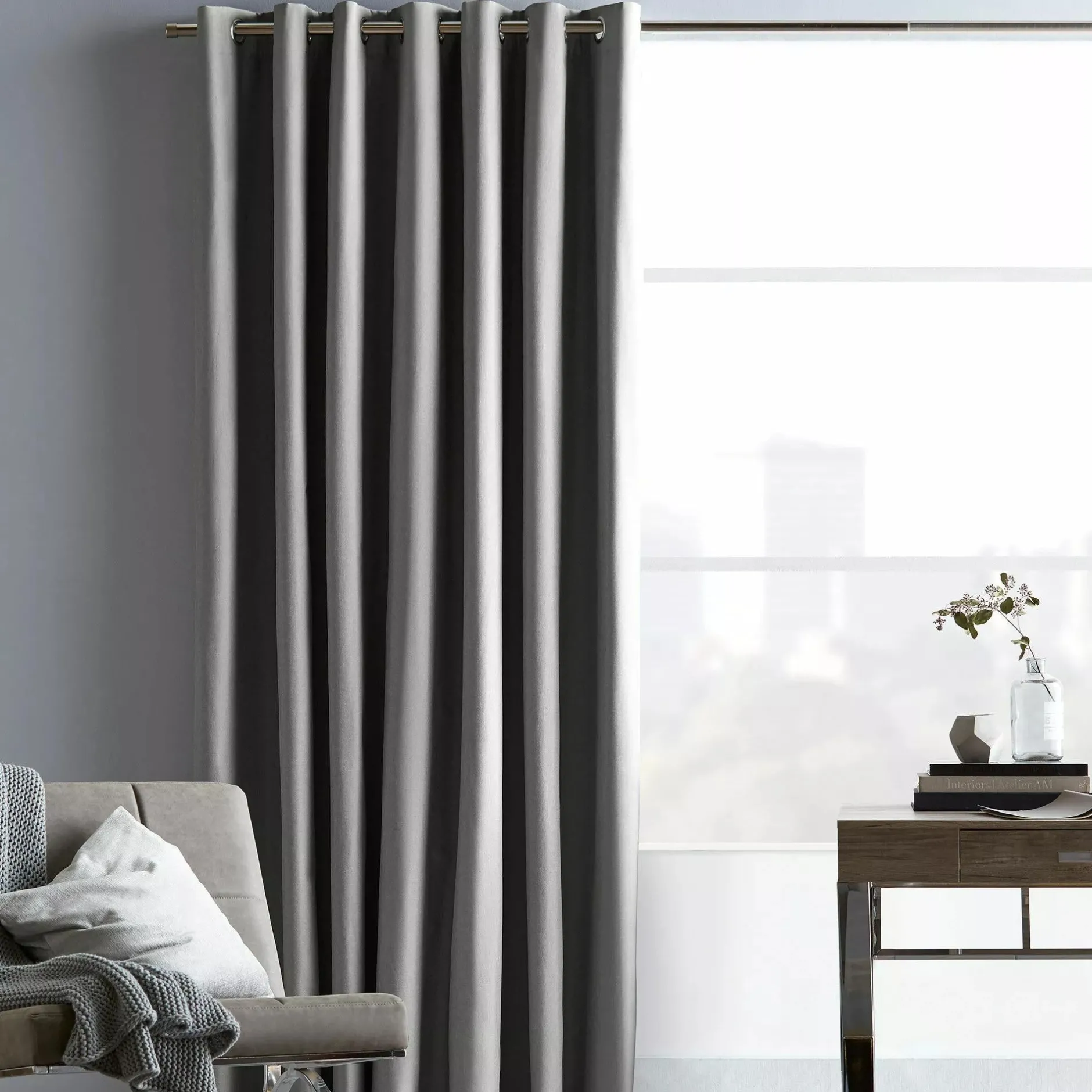 Clearance Light Grey Chambray Blackout Curtain Sheer Curtains & Window Sheer Panels|Blackout Window Curtains