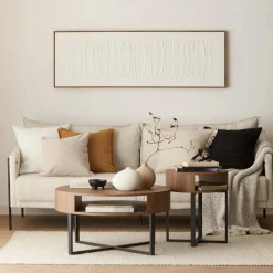 Best Metal and Walnut Veneer Round Coffee Table Coffee Tables|Coffee Tables & Side Tables