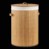 Discount Round Bamboo Hamper with Lining and Faux Leather Handles Storage Baskets & Hampers|Storage & Baskets