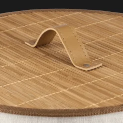 Discount Round Bamboo Hamper with Lining and Faux Leather Handles Storage Baskets & Hampers|Storage & Baskets