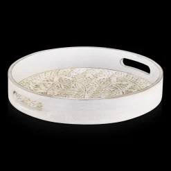 Discount Round Patterned Wood Tray Home Decorative Items & Objects