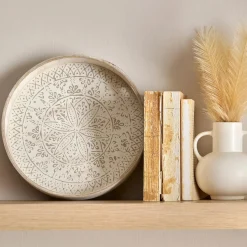 Discount Round Patterned Wood Tray Home Decorative Items & Objects