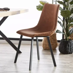 Rust Textured Faux Leather and Metal Dining Chair Furniture Accessories|Dining Chairs