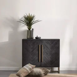 New Two-Door Chevron Veneer and Metal Buffet Furniture Accessories|Buffet Tables & Credenzas