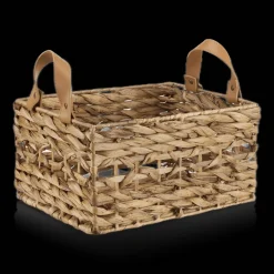Hot Water Hyacinth Crate with Faux Leather Handles Storage Baskets & Hampers|Storage & Baskets
