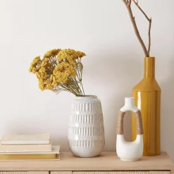 Best White Ceramic Oval Vase with Rope on Handles Modern Decorative Vases|Home Decorative Items & Objects